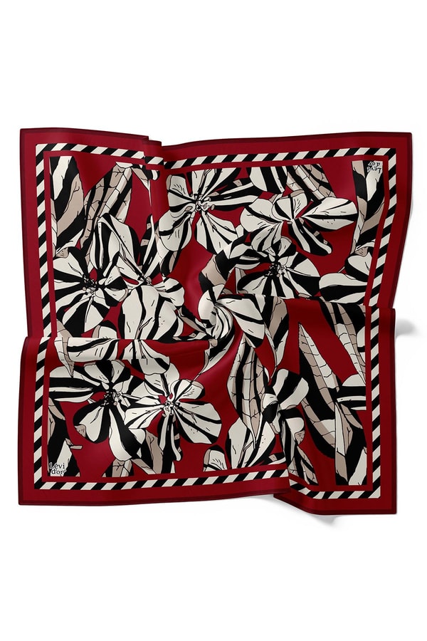 LevidorBordo Zambak Desen Twill İpek Eşarp