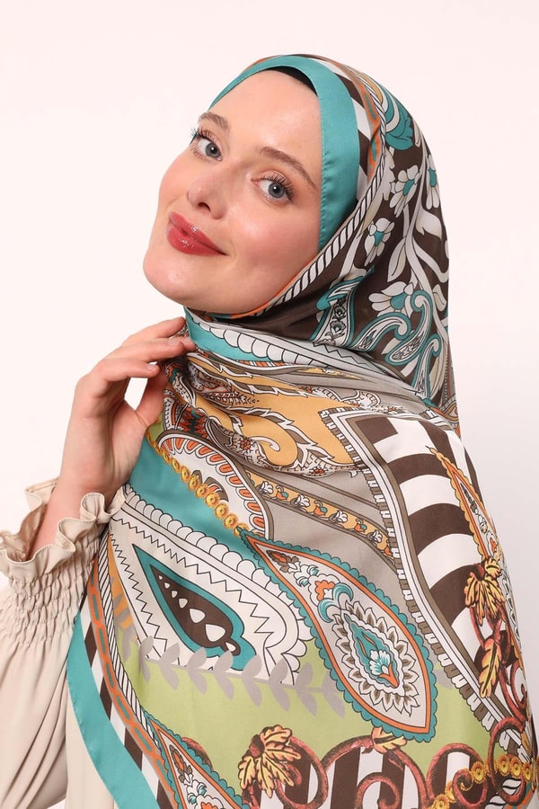 LevidorBuz Mavisi Çizgili Hint İpeği Şal