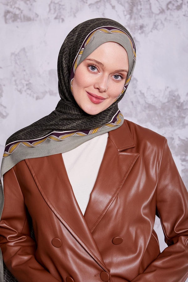 LevidorÇağla Yeşili Labirent Desen Royal Şal