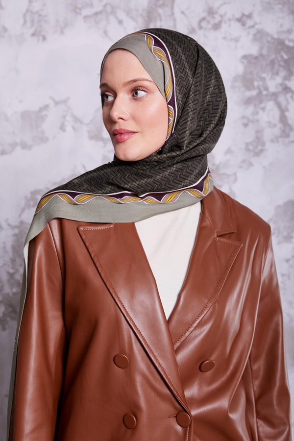 LevidorÇağla Yeşili Labirent Desen Royal Şal