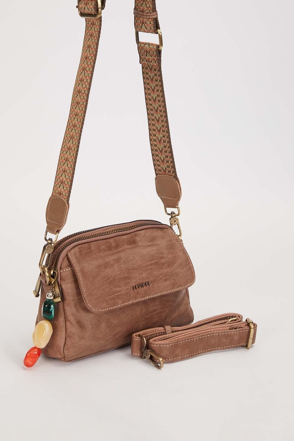 LevidorCamel Boncuk Aksesuar Detaylı Omuz Çantası
