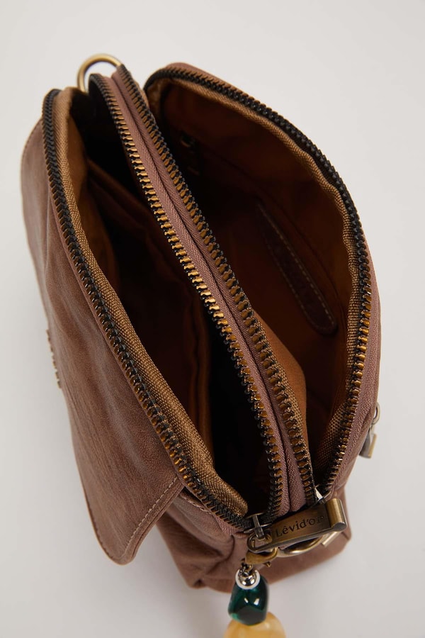 LevidorCamel Boncuk Aksesuar Detaylı Omuz Çantası