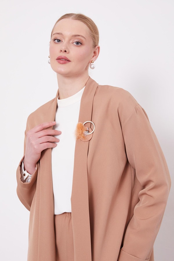 LevidorCamel Broş Detaylı Tunik Takım