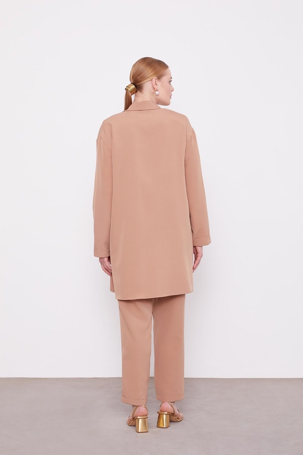 LevidorCamel Broş Detaylı Tunik Takım