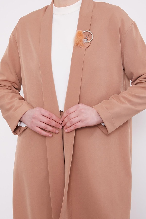 LevidorCamel Broş Detaylı Tunik Takım