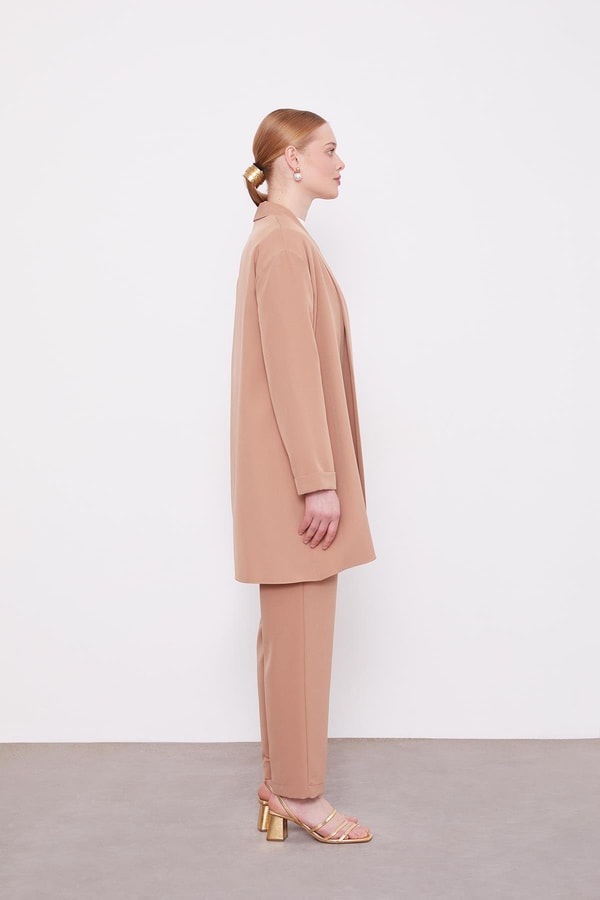 LevidorCamel Broş Detaylı Tunik Takım