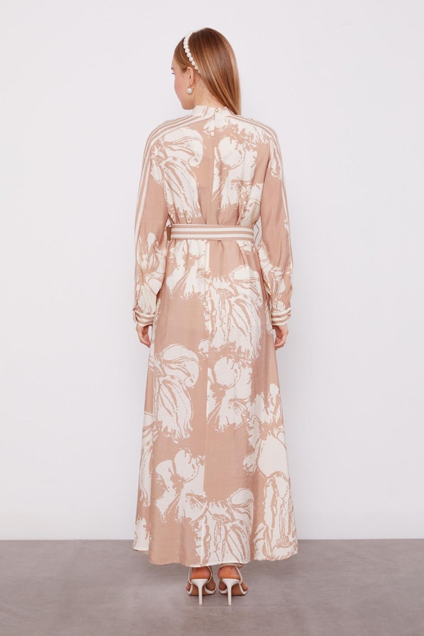 LevidorCamel Büyük Çiçek Desenli Elbise