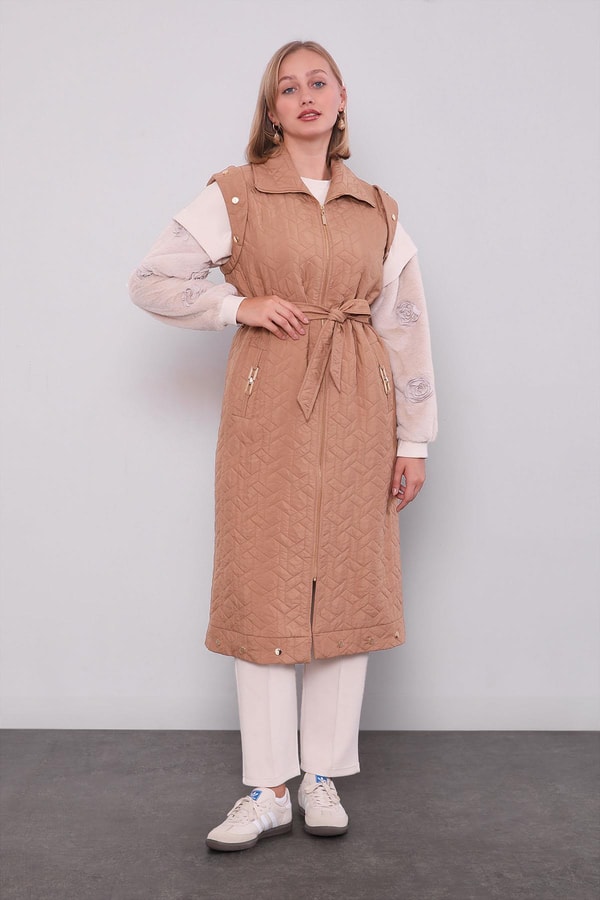 LevidorCamel Cep Aksesuar Detaylı Yelek