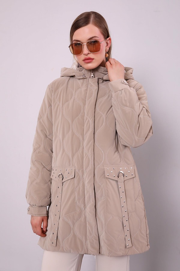 LevidorCamel Cep Taş Detaylı Kapitone Mont