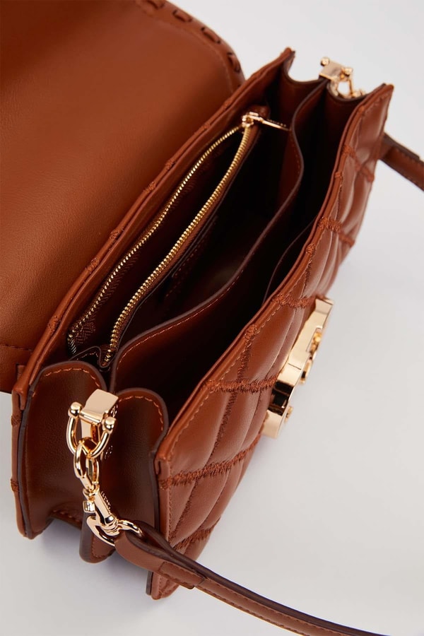 LevidorCamel Çift Askılı Kapitone Omuz Çantası