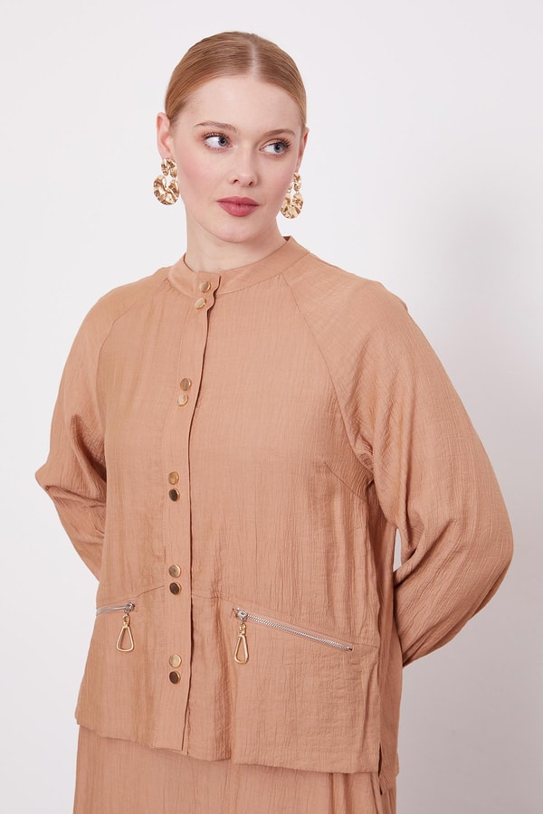 LevidorCamel Çift Düğme Detaylı Etekli Takım