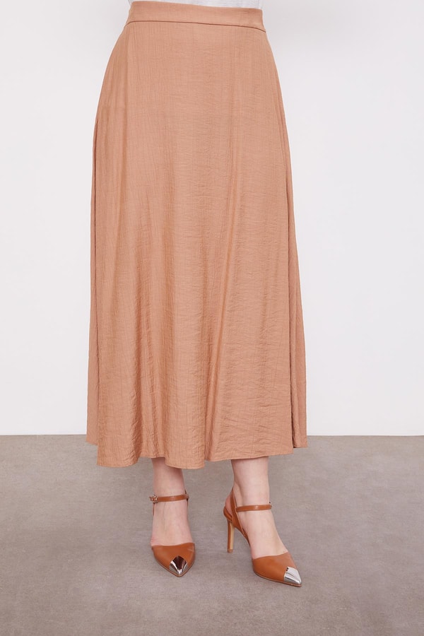 LevidorCamel Çift Düğme Detaylı Etekli Takım