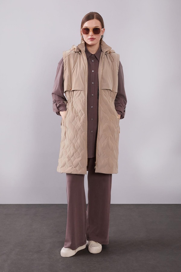 LevidorCamel Çıtçıt Rüzgarlık Detaylı Şişme Yelek