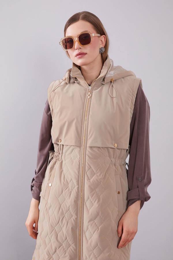 LevidorCamel Çıtçıt Rüzgarlık Detaylı Şişme Yelek