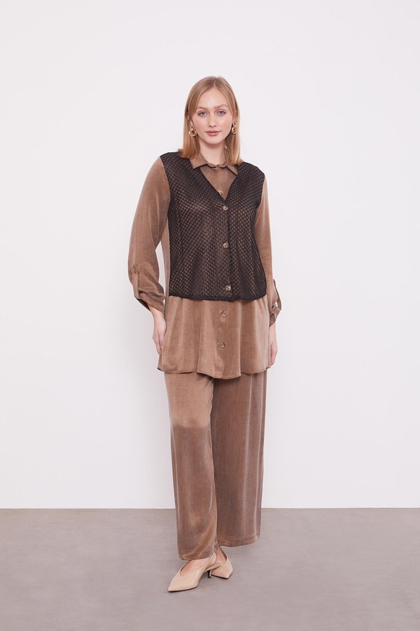 LevidorCamel Cupro File Detaylı İkili Takım