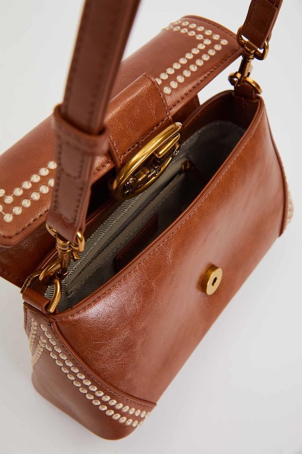 LevidorCamel Desenli Çift Askılı Omuz Çantası