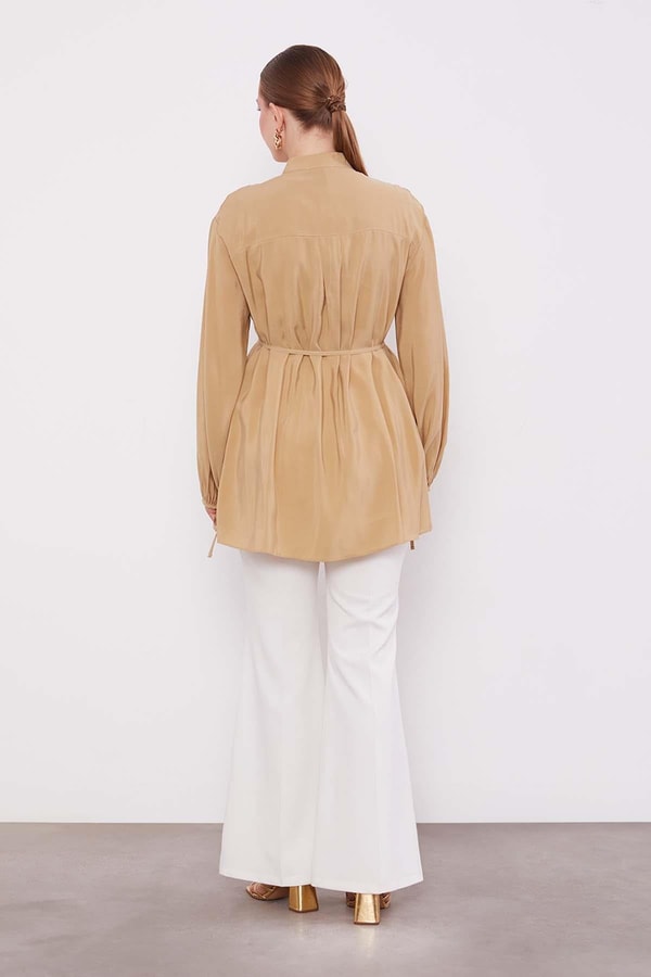 LevidorCamel Düğme Detay Belden Bağlama Gömlek