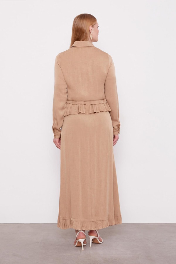 LevidorCamel Fırfır Detaylı Cupra Etek Takım