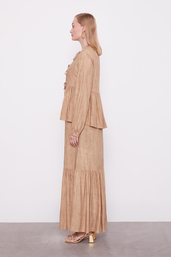 LevidorCamel Fiyonk Detaylı Ceketli Elbise