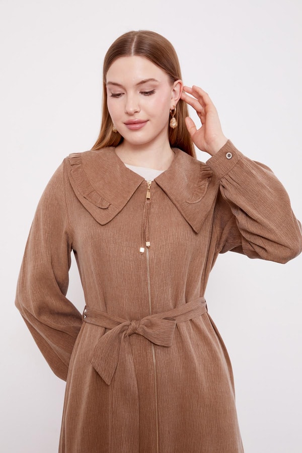 LevidorCamel Geniş Yakalı Fermuarlı Kap