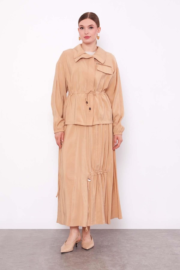 LevidorCamel Gizli Fermuar Detaylı Etek Takım