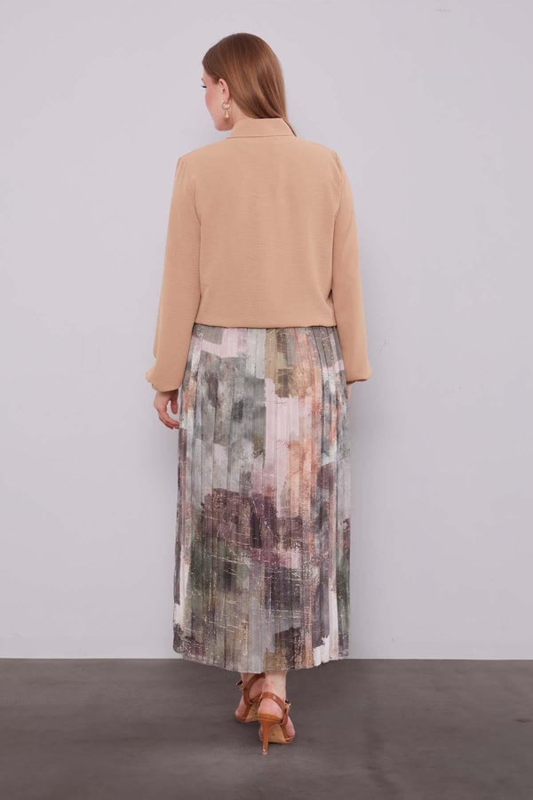 LevidorCAMEL-HAKİ Bel Büzgülü Etek Takım