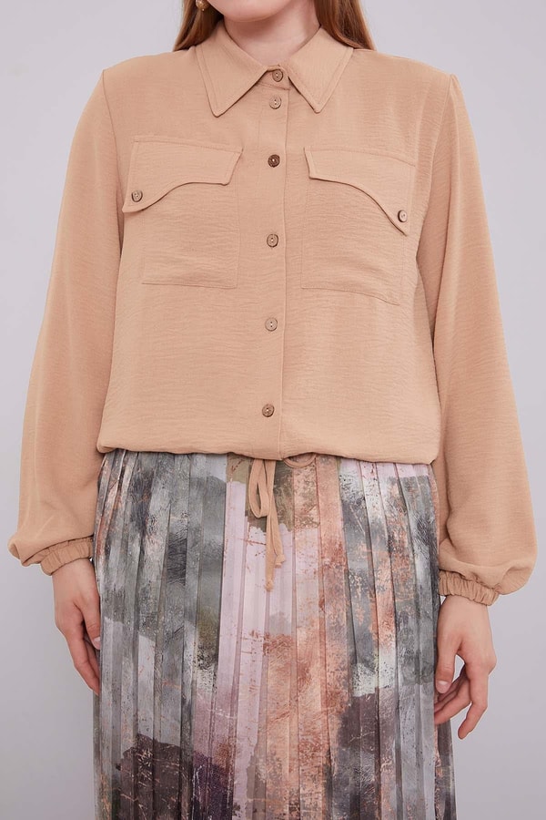 LevidorCAMEL-HAKİ Bel Büzgülü Etek Takım