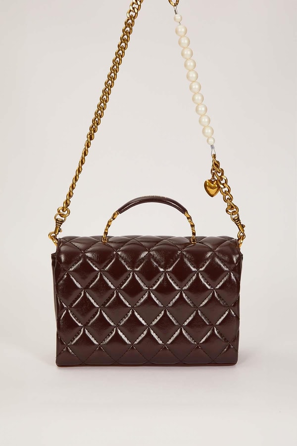 LevidorCamel İnci Ve Kalp Aksesuar Detaylı Omuz Çantası