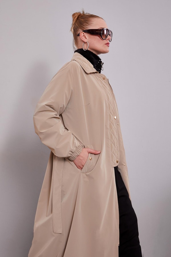 LevidorCamel Kapitone Detaylı Trençkot