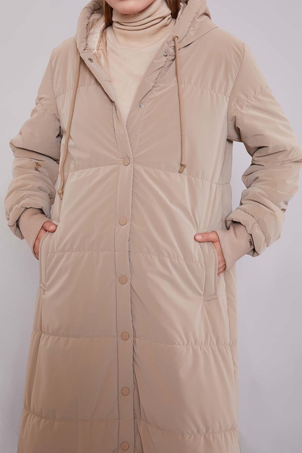 LevidorCamel Kapüşonlu Düğme Detaylı Şişme Mont