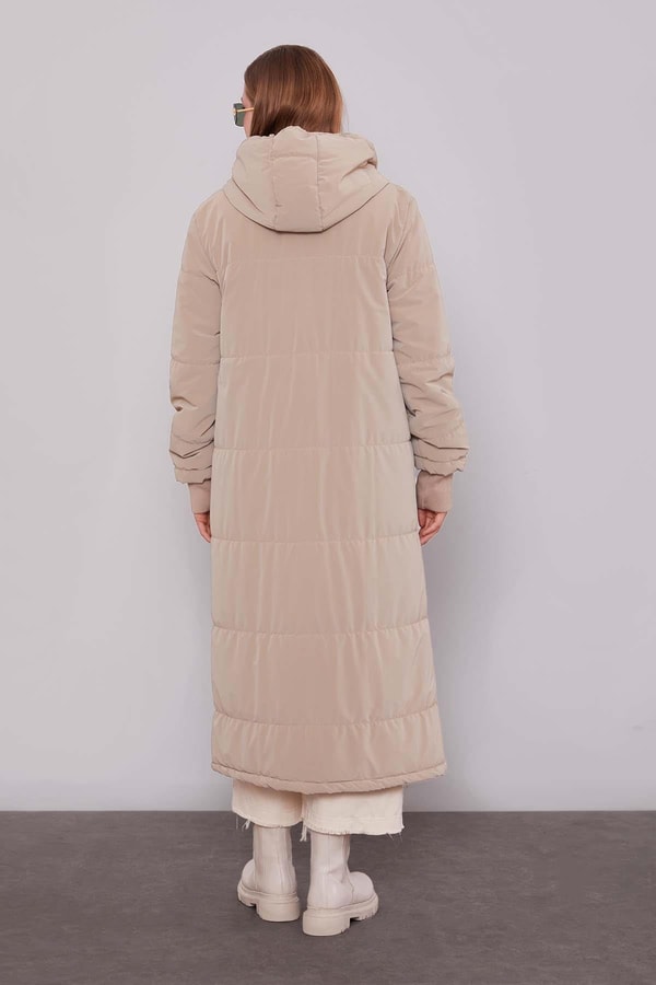 LevidorCamel Kapüşonlu Düğme Detaylı Şişme Mont