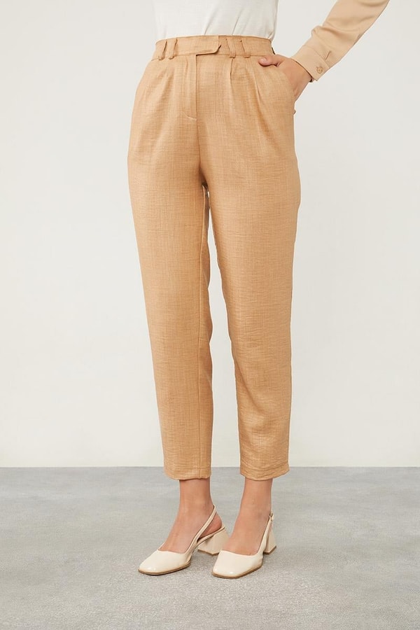 LevidorCamel Keten Kumaş Havuç Pantolon