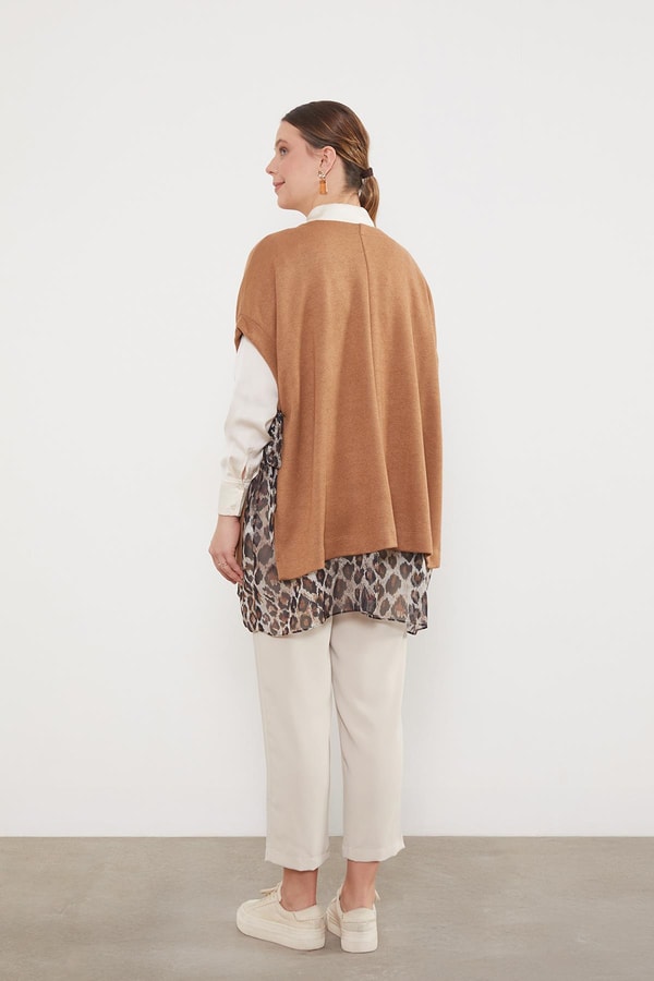 LevidorCamel Leopar Tül Detaylı Tunik