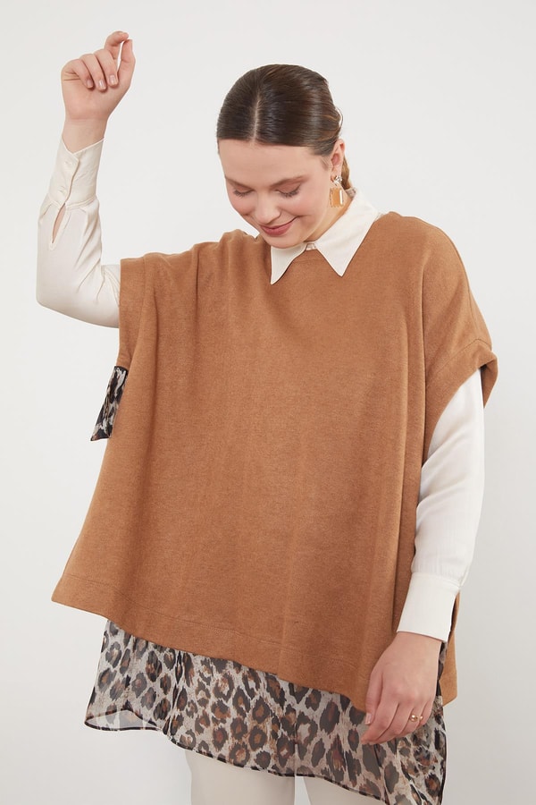 LevidorCamel Leopar Tül Detaylı Tunik