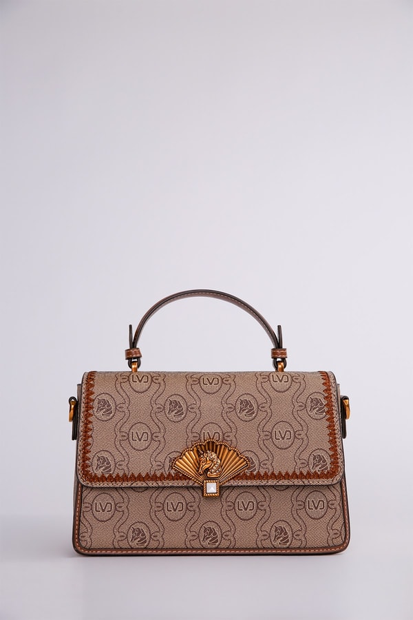 LevidorCamel Monogram Baskılı El ve Omuz Çantası