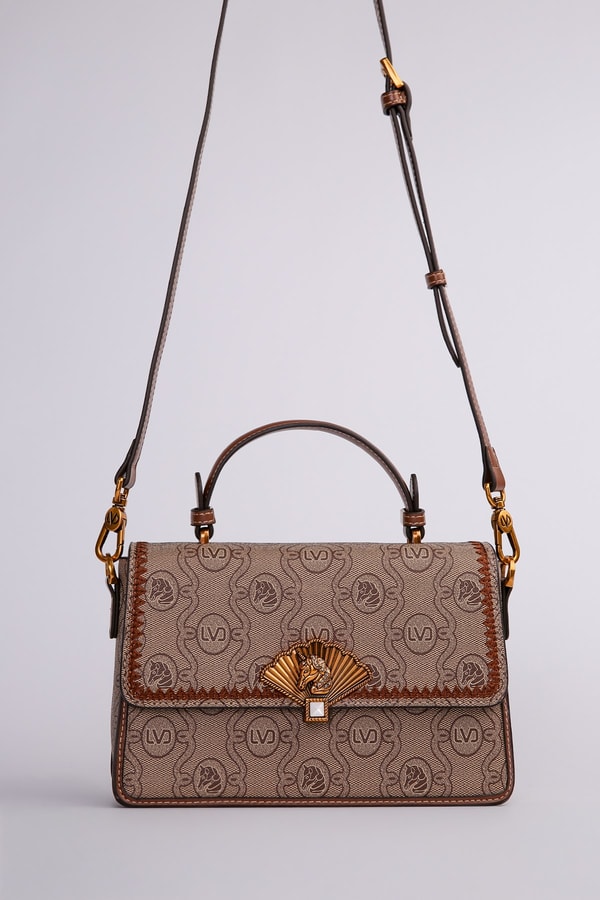 LevidorCamel Monogram Baskılı El ve Omuz Çantası
