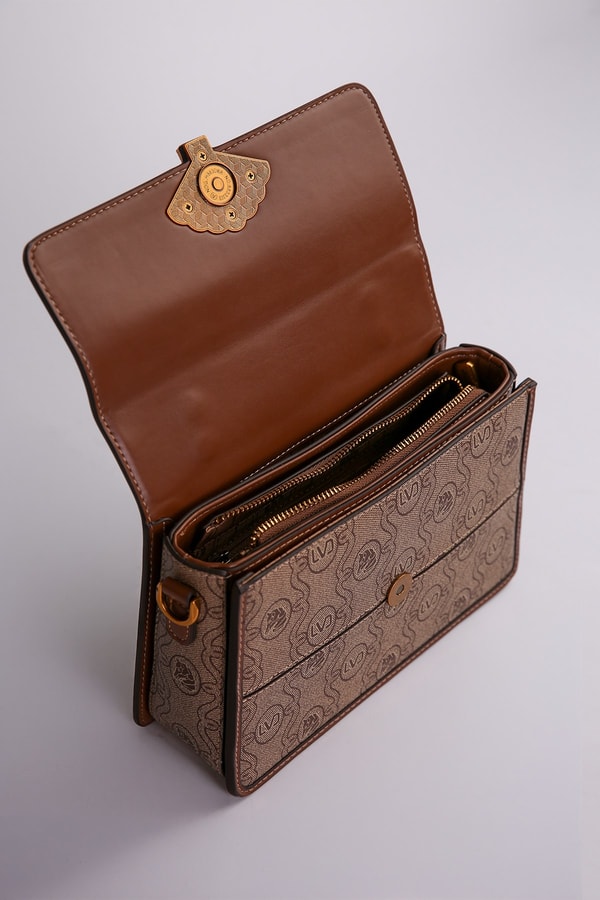 LevidorCamel Monogram Baskılı El ve Omuz Çantası