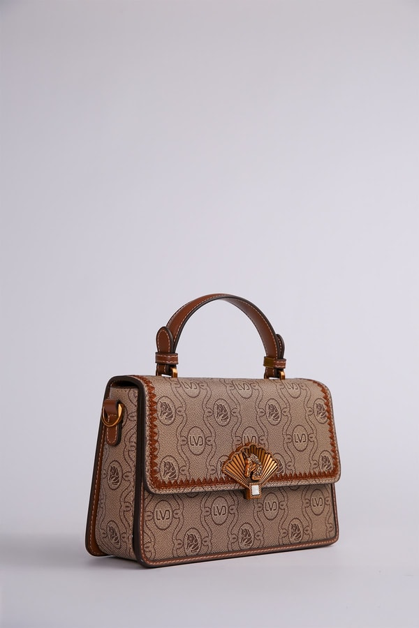 LevidorCamel Monogram Baskılı El ve Omuz Çantası