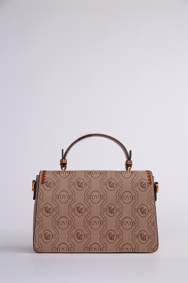 LevidorCamel Monogram Baskılı El ve Omuz Çantası