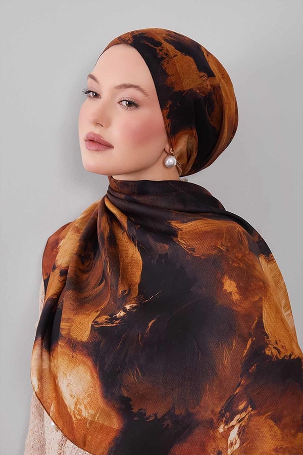 LevidorCamel Soyut Desen Yün İpek Şal