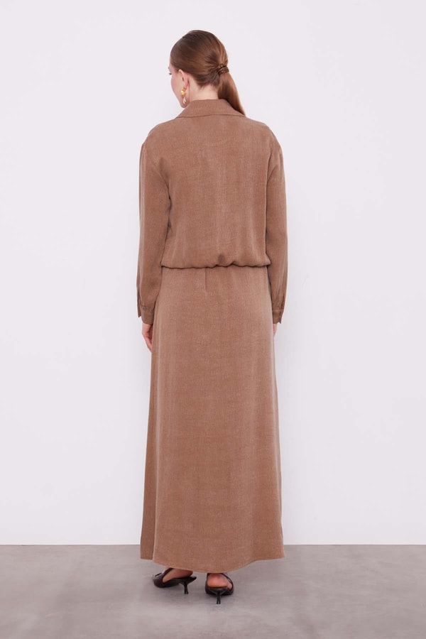 LevidorCamel Taş Detaylı Fermuarlı Ceket Takım