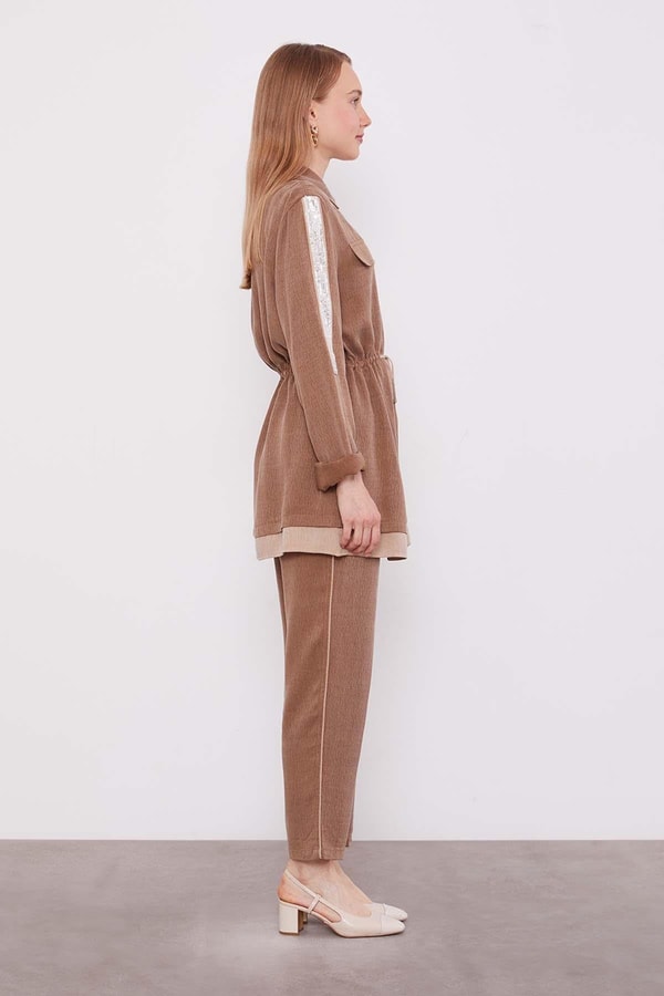 LevidorCamel Taşlı Şerit Detaylı İkili Takım