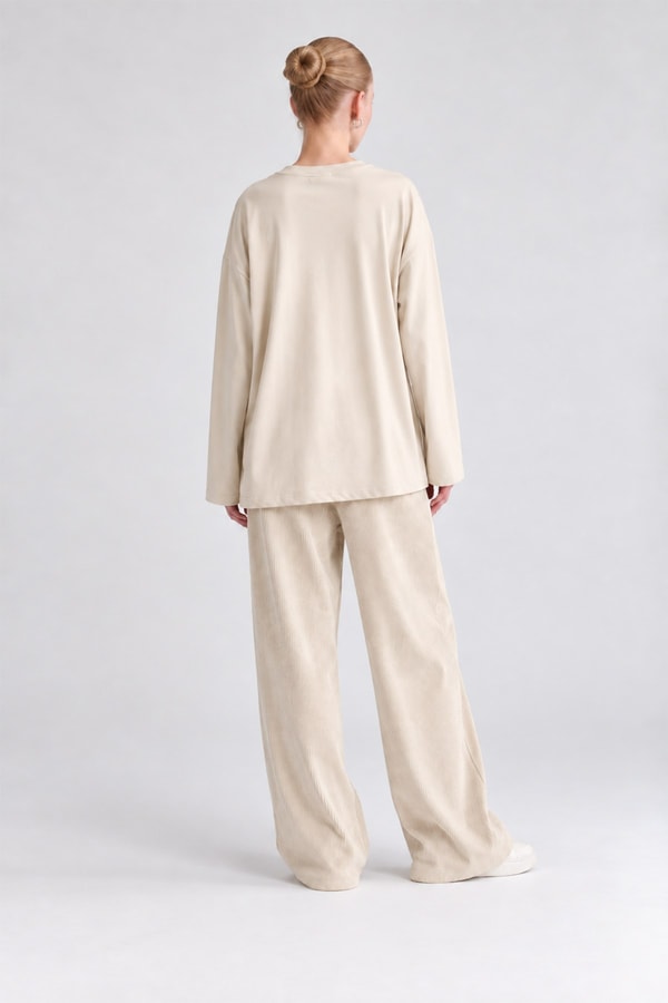 LevidorÇanta Detaylı Bisiklet Yaka Sweatshirt Kırık Beyaz