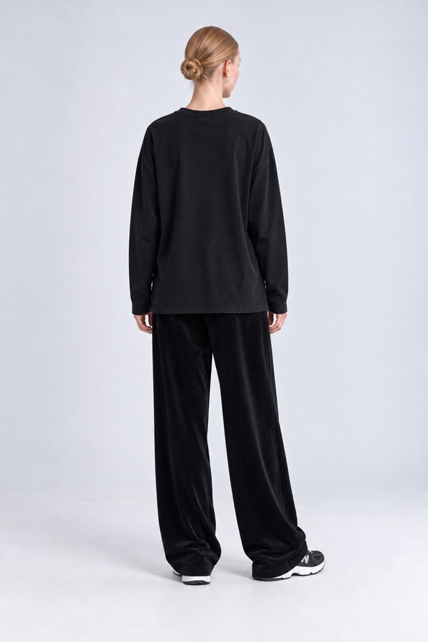 LevidorÇanta Detaylı Bisiklet Yaka Sweatshirt Siyah