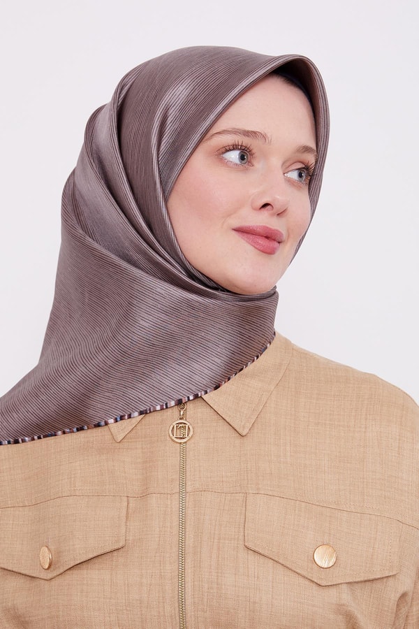 LevidorCappuccino Çizgili Twill İpek Eşarp