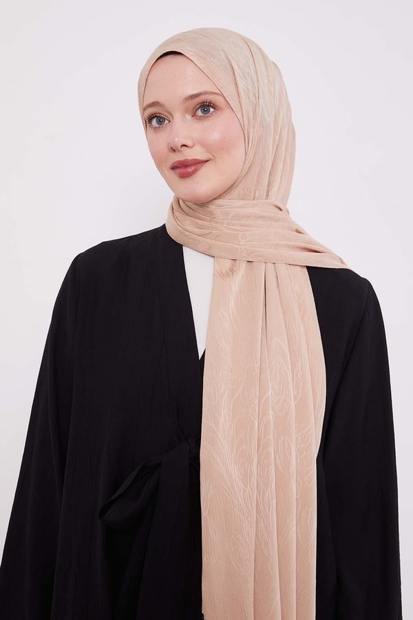 LevidorCappuccino Soyut Lale Desen Jakar Capri Şal