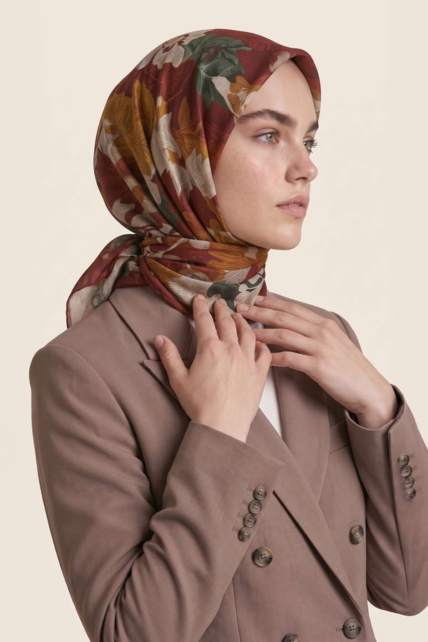 LevidorÇiçek Desenli Royal Eşarp Haki