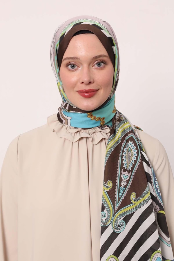 LevidorÇikolata Kahve Çizgili Hint İpeği Şal