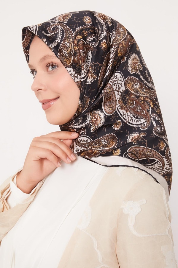 LevidorÇikolata Kahve Karışık Retro Twill İpek Eşarp