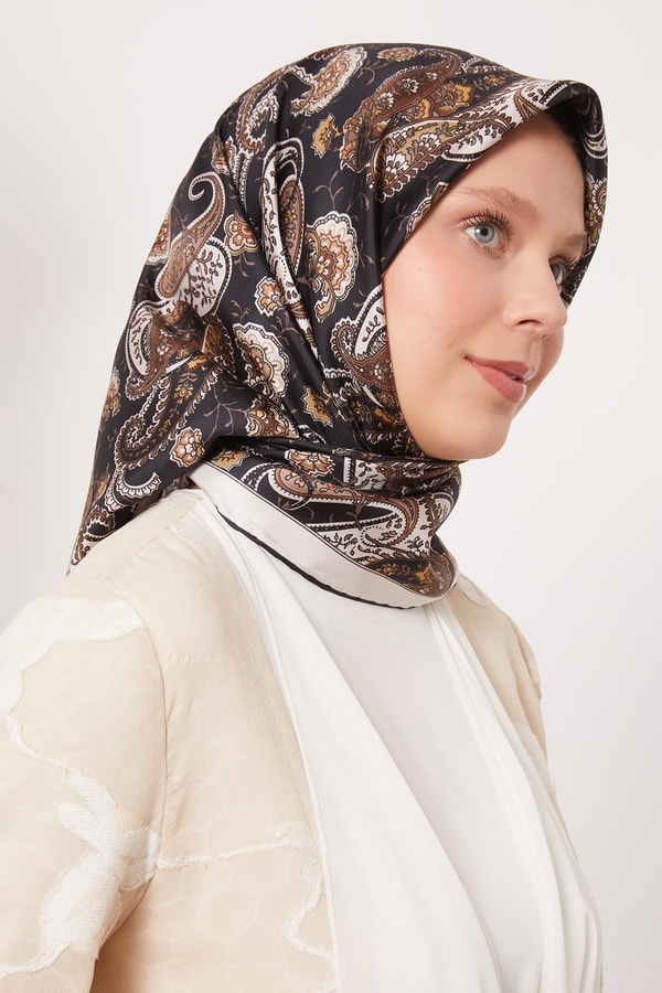 LevidorÇikolata Kahve Karışık Retro Twill İpek Eşarp